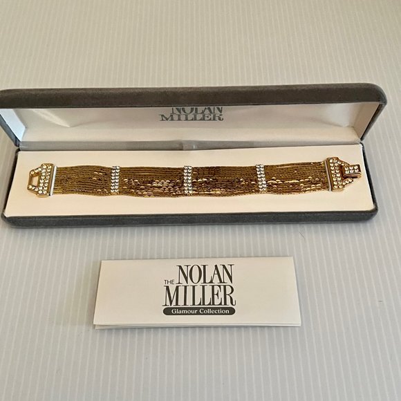 NWT Vintage Nolan Miller Gold Tone & Crystal Multi Strand Bracelet - Picture 1 of 7